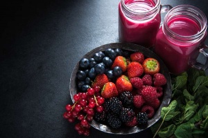 antioxidants - all berries fruit smoothie and fresh berries