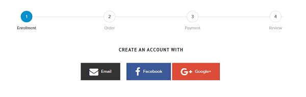 Create an account with Email, Facebook or Google+